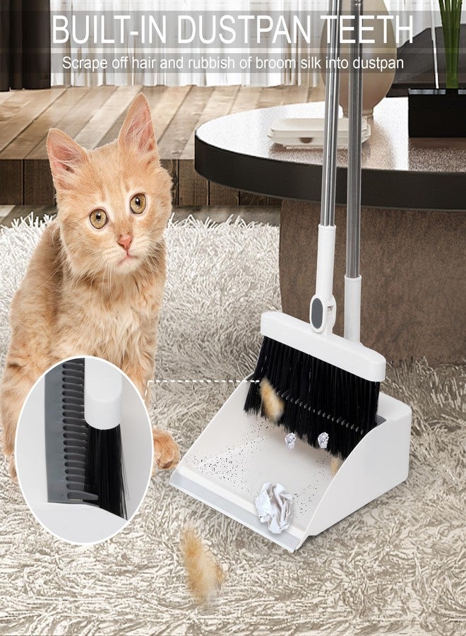 TRADY Broom and Dustpan Set with Long Handle, Light Weight Stainless Steel Poles Stand Upright Dustpans with Broom Combo for Home Kitchen Office Pet Dog Hair, [ Off White ] - Image 5